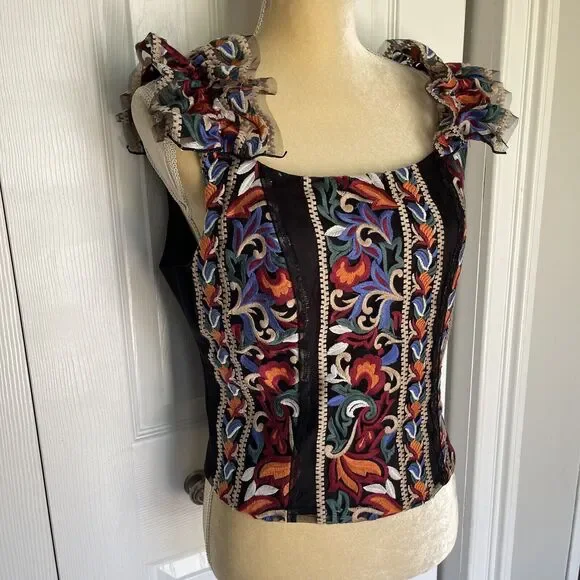 Eva Franco Embroidered Corset Top for Women Medium Multicolored anthropologie - Picture 10 of 16